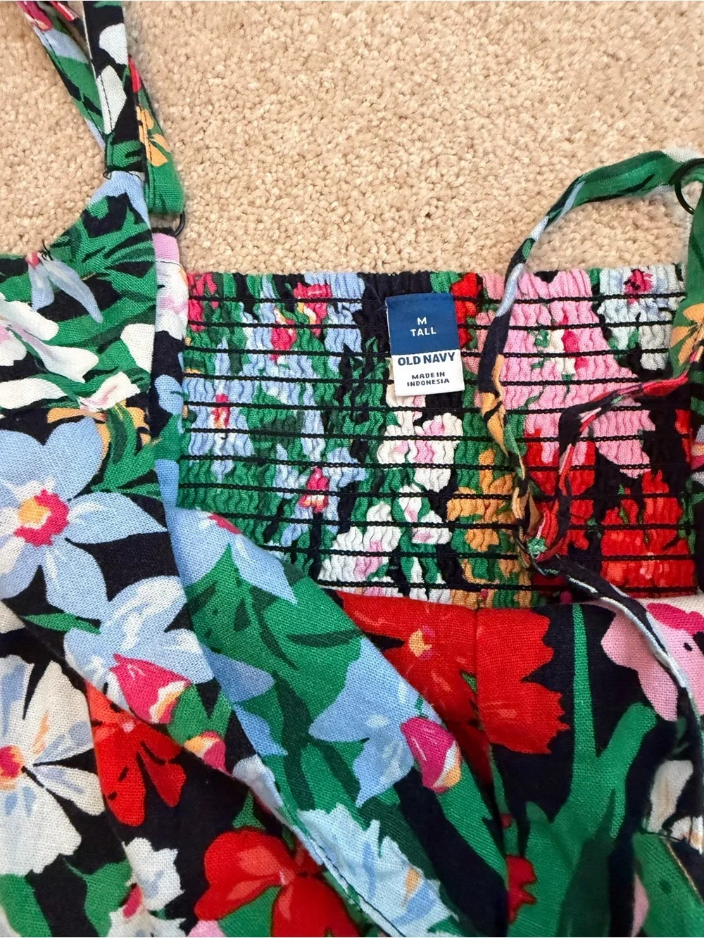Old Navy Black Floral Sundress with Red Pink Blue Green & Yellow Blooms